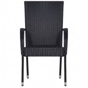 Ensemble de salle à manger de jardin en rotin PE noir et acier thermolaqué avec plateau en verre - Product Image 4