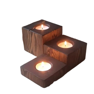 Ensemble de porte-bougies décoratifs en bois JUNJI, finition noyer foncé, design rustique, ensemble cadeau - Product Image 4