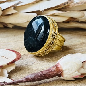 New Arrival Black Onyx Statement Boho Brass <b>Ring</b> For Women 18k Gold Plated Floral Filigree <b>Ring</b> <b>Chunky</b> Handmade Wholesale <b>Ring</b> - Product Image 3
