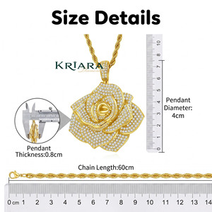 18K <b>Solid</b> <b>Gold</b> Rose <b>Pendant</b> With Round Lab Grown Diamond Unisex Luxury Flower Charm <b>Pendant</b> - Product Image 4