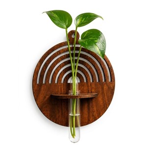 Handcrafted Teak <b>Wood</b> Wall Vase with <b>Rainbow</b> Design - Wholesale Succulent Planter - Product Image 1