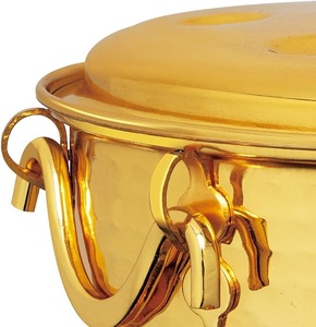 Bol de service moderne de luxe fait main en acier inoxydable plaqué or poli avec couvercle, non toxique, compatible lave-vaisselle, écologique, pour mariage - Product Image 5