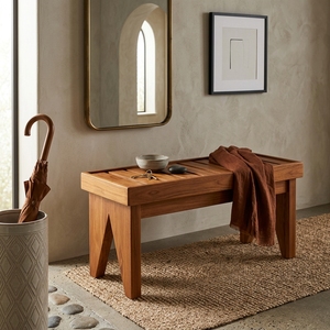 Tabouret de douche moderne en teck, banc de spa étanche pour salle de bain, siège à lattes, repose-pieds d'extérieur pour patio, entièrement assemblé, mobilier en gros - Product Image 3