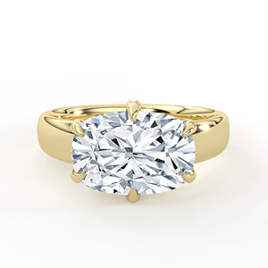 Ensemble de mariage en or jaune 14K 18K avec diamant de laboratoire taille ovale, bague solitaire entrelacée et alliance assortie micro-pavée Chevron V - Product Image 1