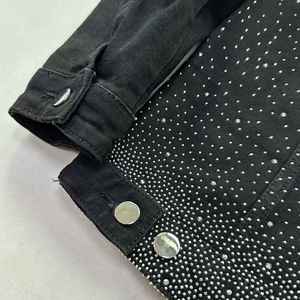 Veste en jean noire IBEX slim fit ornée de strass, extensible, style vintage streetwear, pour homme - Product Image 6