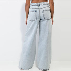 Jean en denim bleu délavé extra ample de qualité supérieure à prix abordable, prix de gros, OEM, jean large pour femme, pantalon respirant 2025 - Product Image 2