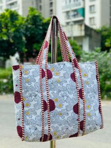 Handmade Cotton Quilted Tote <b>Bag</b> <b>Women</b> Lightweight Zipper Closure Solid Color Pattern Daily Use Shoulder <b>Bag</b> Wholesale - Product Image 4