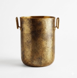 Seau à glace rond martelé en métal doré fait main de style vintage avec poignées, refroidisseur de boissons, décoration de fête - Product Image 1