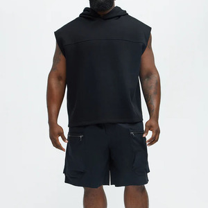 Sudadera con Capucha sin Mangas para Hombre, Color Sólido, Felpa, Estilo Casual, Corte Regular, Otoño, Negro, 100% Algodón, Tejido por Salamons Weras - Product Image 3