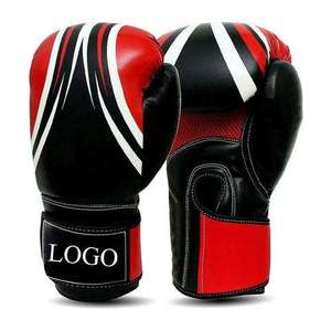 Gants de boxe en cuir personnalisés à doigts entiers avec fermeture au poignet, noirs avec accents rouges, équipement d'entraînement pour adultes, vente chaude, OEM ODM personnalisé - Product Image 2