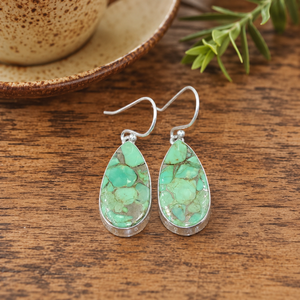 Pendientes Colgantes de Plata de Ley 925 con Turquesa Verde Cobre, Hechos a Mano, Estilo Boho, Joyería de Oro Rosa y Oro Amarillo para Mujer - Product Image 4