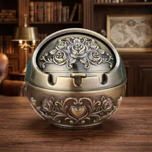 Cenicero de Latón Antiguo con Diseño en Relieve, Cenicero de Metal Pesado para Escritorio, Adorno Decorativo para Mesa de Salón - Product Image 6