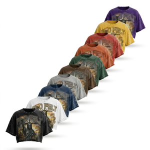 T-shirt Homme Personnalisé 100% Coton, Coupe Ample Respirante, Manches Courtes Épaules Tombantes, Style Hip Hop, Col Effiloché avec Rivets - Product Image 1