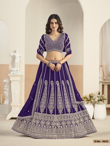 Lehenga Choli semi-cousu en Faux Georgette avec broderie de sequins, style moderne, pour mariages, Diwali et occasions de fête, longueur ras du sol - Product Image 2