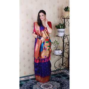 Sari en soie Paithani Bandhani violet tissé avec des fils Zari, élégant, robe de mariée, 650g - Product Image 4