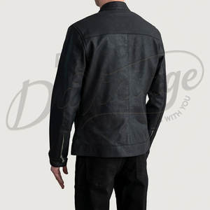 Chaqueta de moto de cuero negro para hombre, corte ajustado, piel de oveja auténtica, para otoño e invierno, informal, con cuello alto, cierre de cremallera, estilo minimalista. - Product Image 4