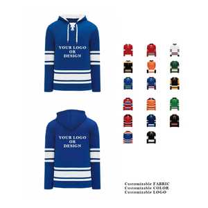 Jersey de hockey sobre hielo con capucha roja y rayas azules y blancas, cierre de cremallera de manga larga, ropa unisex para adultos - Product Image 5
