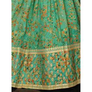 Lehenga Choli en organza imprimé floral vert attrayant, semi-cousu, vêtements Zeel, tenue Mehendi - Product Image 5