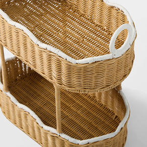 Panier à couches à 2 niveaux en rotin festonné, support de rangement en rotin, organisateur de chambre d'enfant, étagère en osier pour jouets de bébé et couches - Product Image 3