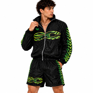 Ensemble short et veste coupe-vent en nylon vert néon personnalisé, style Y2K streetwear, imperméable, 2 pièces, avec sweats à capuche – Fournisseur – Vente chaude - Product Image 1