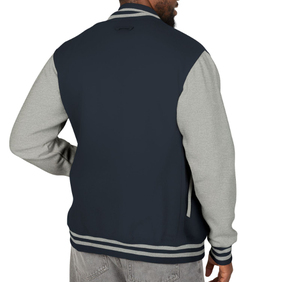 Chaqueta Varsity Azul Marino para Hombre con Mangas de Cuero Borgoña, Cierre de Botones, Cuello Camisero, Ropa Casual de Otoño - Product Image 6