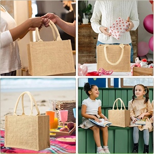 Sac fourre-tout réutilisable en jute naturel, écologique, style bohème, grande capacité, pour le shopping ou la plage, impression personnalisée OEM - Product Image 3
