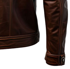 Men's Brown PU Leather Moto <b>Jacket</b> <b>Slim</b> <b>Fit</b> Turn-down Collar Regular Sleeve Zipper Closure Autumn Wear - Product Image 4