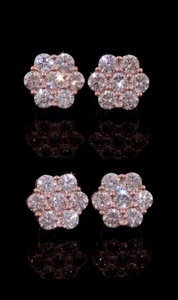Pendientes de Plata de Ley 925 con Diamantes CVD Cultivados en Laboratorio, Diseño de Flor, 7 Piedras en Racimo, Cierre de Rosca, Estilo Hip Hop, Chapados en Oro Rosa, EGL - Product Image 4