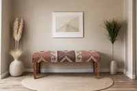 Banc ottoman moderne en jute Kilim fait main et écologique, avec siège rembourré en bois, meuble rustique pour entrée, décoration intérieure