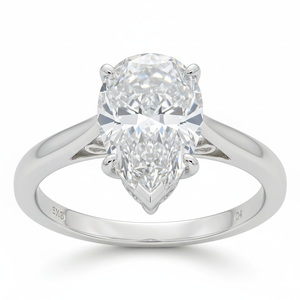 Bague solitaire moderne en or blanc 9K certifiée IGI, diamant de laboratoire taille poire VVS2 couleur E 1-5 carats, sertie de griffes, pour femme - Product Image 4