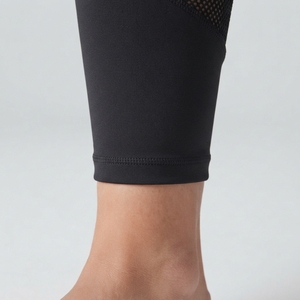 High Waist Full Length Yoga <b>Leggings</b> <b>With</b> <b>Mesh</b> Panels And Contrast Stitching Black Spandex Nylon Seamless Design - Product Image 6