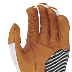 <b>White</b> Brown Leather Full Finger Baseball Batting Gloves Pitcher Right Hand Hook and Loop Closure Non Slip Adults All Seasons - Product Image 4
