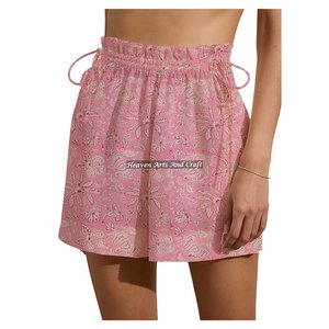 Shorts d'été respirants à cordon de serrage pour femme, en coton imprimé, pour la plage et la détente - Product Image 1