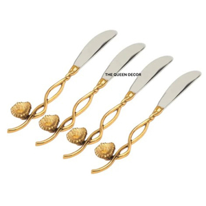 Elegante Juego de Cubiertos de Acero Inoxidable Dorado para Restaurante, con Mango Decorativo de Latón con Flores, para Bodas y Hoteles - Product Image 1