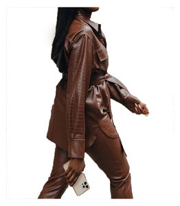 Women's brawn Genuine Leather Moto Jacket Full Sleeve <b>Zipper</b> Closure Stand Collar Autumn Style - Product Image 3