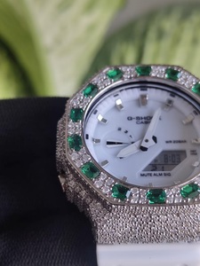 Montre de luxe émeraude sertie de pierres pour homme, bijoux hip-hop, bracelet blanc en moissanite, montre entièrement pavée - Product Image 3