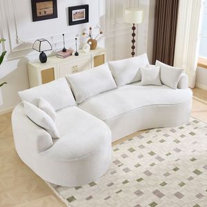 Divano Moderno in Tessuto Chenille Bianco Compresso Senza Ossa da 124,5 Pollici con 3 Cuscini Schienale e 4 Cuscini Decorativi per Soggiorno - Product Image 1