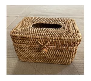 Boîte à mouchoirs carrée en rotin brun faite à la main pour le rangement, styles fruits et fleurs, cadeau de Noël, accessoires de décoration de table - Product Image 6