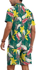 Conjunto coordinado para hombre con estampado tropical, camisa de manga corta y pantalones cortos de playa, conjunto informal de verano para vacaciones, top colorido, conjunto de dos piezas para hombre. - Product Image 2