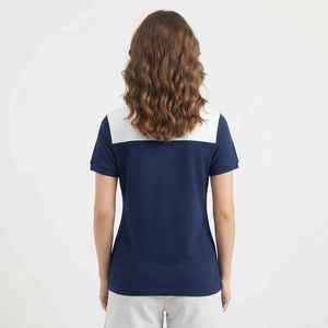 Polo de Mujer en Color Azul Marino y Blanco, Manga Corta, Casual, Transpirable, de Algodón Piqué, con Estampado de Letras y Logotipo Frontal - Product Image 2