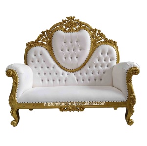 Sofá Seccional de lujo victoriano con asiento de amor, cómodo cuero sintético y madera maciza de caoba, arte hecho a mano para sala de estar - Product Image 2