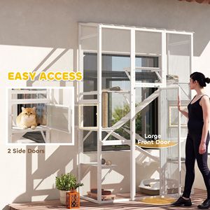 Grande Recinto Esterno in Legno per Gatti, con 6 Piattaforme per Salti, Tiragraffi, 2 Rampe, Gabbia per 2-3 Gattini - Product Image 6