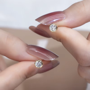 Classic Round Brilliant Cut Diamond <b>Stud</b> <b>Earrings</b> in Yellow Gold Women's Everyday Wear - Product Image 5