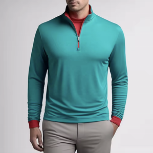 Pull-over de golf unisexe blanc à col zippé, manches longues, couleur unie, fermeture éclair, style décontracté en tissu tricoté respirant - Product Image 4