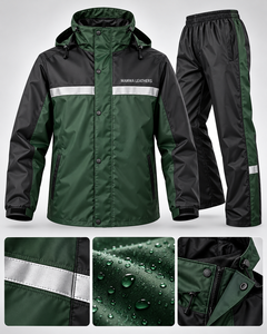 Traje impermeable negro para hombre, chaqueta de lluvia de PVC con capucha, ropa de lluvia con franja reflectante, pantalones de lluvia con capucha para hombre - Product Image 2