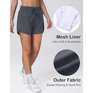 Pantalones Cortos Deportivos Grises Personalizados para Hombre, de Secado Rápido, con Bolsillo Oculto con Cremallera para Teléfono y Cintura Elástica con Cordón Ajustable - Product Image 3