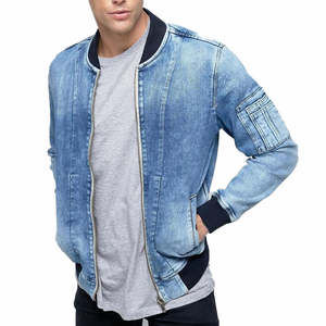 Eco-Friendly Men Canvas Denim Bomber Jacket Stand Collar <b>Covered</b> <b>Button</b> Spring Windproof Coat Cartoon Pattern - Product Image 1