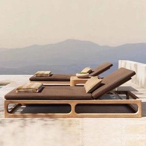 Tumbona de Playa para Exteriores con Respaldo Ajustable y Estructura de Madera Sólida para Zonas de Relax junto a la Piscina y al Mar - Product Image 1