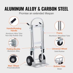 Carrello Pieghevole 2-in-1 in Alluminio, Capacità 450 Kg, Carrello Industriale Resistente con Ruote in Gomma, 100% Fatto a Mano - Product Image 4