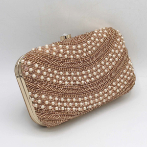 Luxury <b>Gold</b> Embellished Beaded Bridal <b>Clutch</b> Handmade Flower Crystal Evening Purse Custom Wedding Decoration Gift - Product Image 2